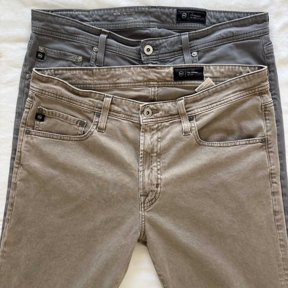 AG Adriano Goldschmied Set Of 2 Tellis Modern Slim Mens 34x34 Grey Tan Italian